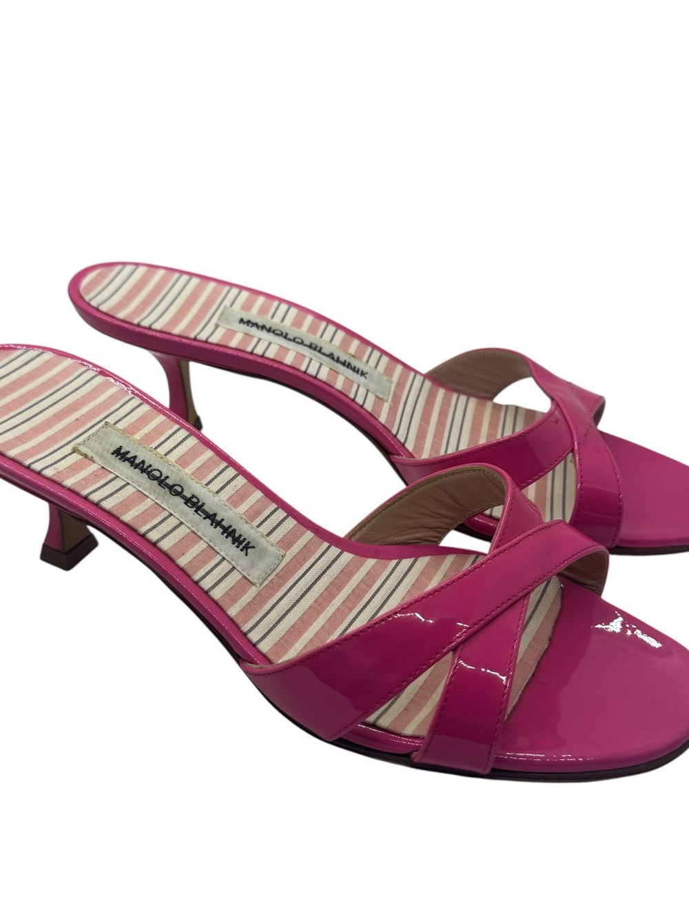 Manolo Blahnik Callamu Pink Kitten Heel Mule Sandal Size 38 Shoes - Picture 2 of 12
